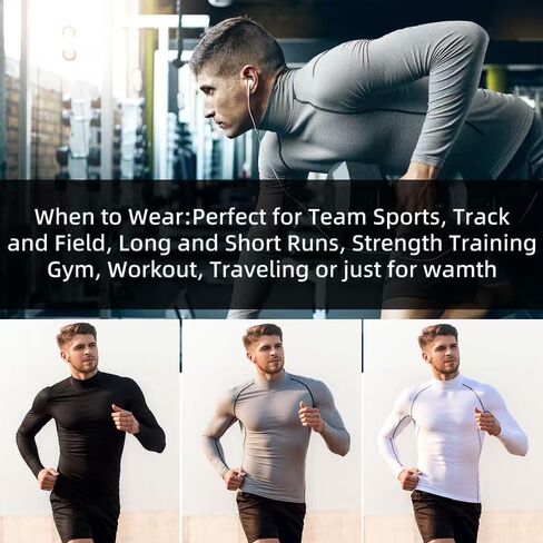 3 Pack Men's Half Turtle Neck Compression Shirts - Long Sleeve Thermal Workout Tops for Winter Gym & Training in Saudi Arabia