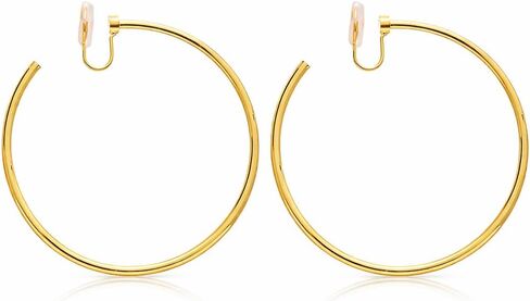 Large Gold Clip on Hoop Earrings for Women, Non Pierced Earrings with Comfortable Silicone Pads, Oversized Lightweight Thin Hoop Jewelry, Elegant Minimalist Professional Accessory, Jewelry Gift for Her in Saudi Arabia