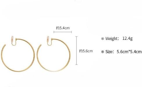 Large Gold Clip on Hoop Earrings for Women, Non Pierced Earrings with Comfortable Silicone Pads, Oversized Lightweight Thin Hoop Jewelry, Elegant Minimalist Professional Accessory, Jewelry Gift for Her in Saudi Arabia