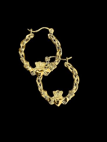 Gold Plated Claddagh Hoop Earrings 40mm – Lightweight High Polish Irish Love Symbol – 3.9g Each – Statement Jewellery for Women in Saudi Arabia