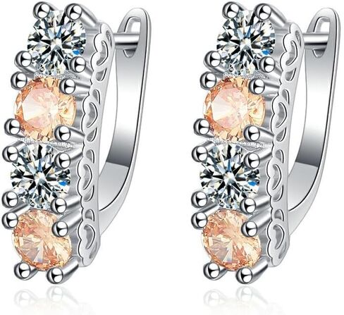 24K gold-plated women's earrings with hypoallergenic circular 13mm cubic zirconia earrings in platinum and gold colors, gift jewelry in Kuwait