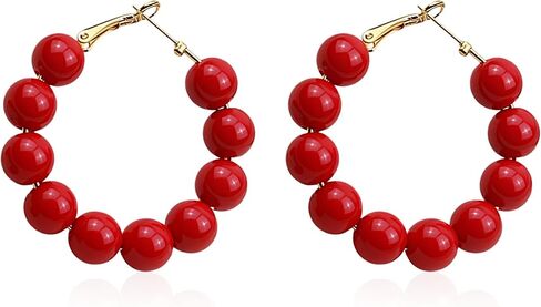 YUNXI Beaded Hoop Earrings for Women Bohemian Circle Round Bead Colorful Vintage Dangle Earrings in Kuwait