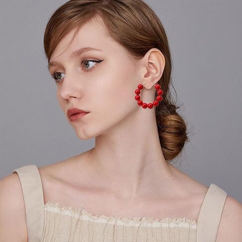 YUNXI Beaded Hoop Earrings for Women Bohemian Circle Round Bead Colorful Vintage Dangle Earrings in Kuwait