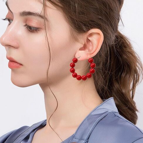 YUNXI Beaded Hoop Earrings for Women Bohemian Circle Round Bead Colorful Vintage Dangle Earrings in Kuwait
