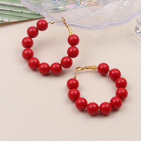 YUNXI Beaded Hoop Earrings for Women Bohemian Circle Round Bead Colorful Vintage Dangle Earrings in Kuwait