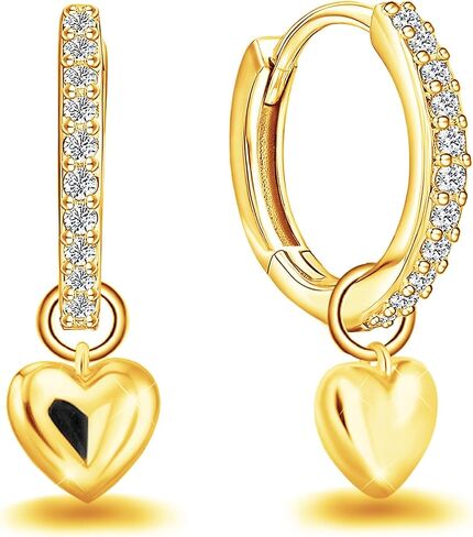 Heart Hoop Earrings for Women Gold Plated Sterling Silver CZ Heart Love Dangle Hoop Earrings Small Tiny Cubic Zirconia Dangling Huggie Jewelry Hypoallergenic Cuff Cartilage Earring for Mom Birthday in Kuwait