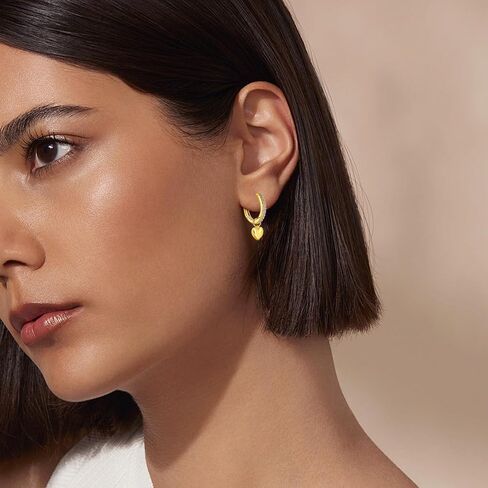 Heart Hoop Earrings for Women Gold Plated Sterling Silver CZ Heart Love Dangle Hoop Earrings Small Tiny Cubic Zirconia Dangling Huggie Jewelry Hypoallergenic Cuff Cartilage Earring for Mom Birthday in Kuwait