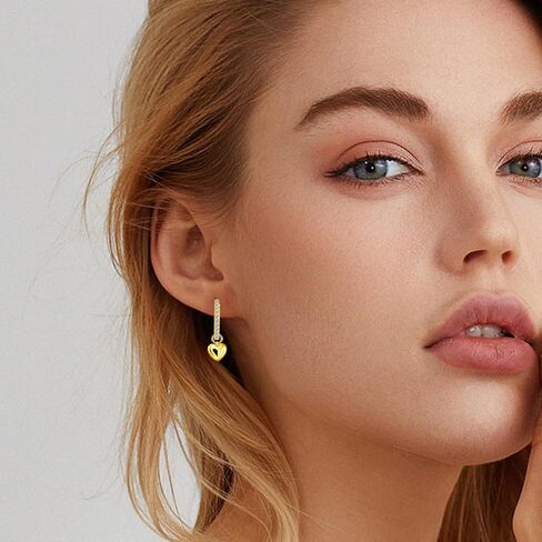 Heart Hoop Earrings for Women Gold Plated Sterling Silver CZ Heart Love Dangle Hoop Earrings Small Tiny Cubic Zirconia Dangling Huggie Jewelry Hypoallergenic Cuff Cartilage Earring for Mom Birthday in Kuwait