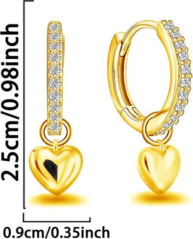 Heart Hoop Earrings for Women Gold Plated Sterling Silver CZ Heart Love Dangle Hoop Earrings Small Tiny Cubic Zirconia Dangling Huggie Jewelry Hypoallergenic Cuff Cartilage Earring for Mom Birthday in Kuwait