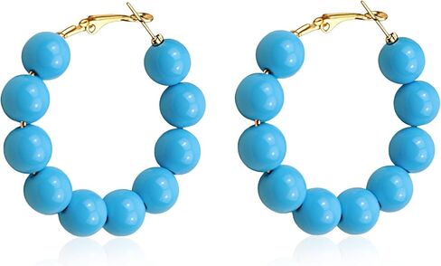 YUNXI Beaded Hoop Earrings for Women Bohemian Circle Round Bead Colorful Vintage Dangle Earrings in Kuwait