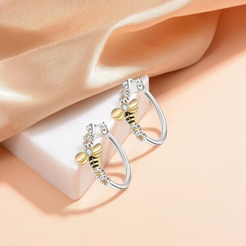 Fashion Zircon Two Tone Bee Flower Hoop Earrings for Women Daily Party Jewelry Gifts in Kuwait