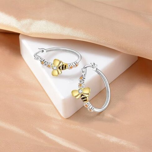 Fashion Zircon Two Tone Bee Flower Hoop Earrings for Women Daily Party Jewelry Gifts in Kuwait