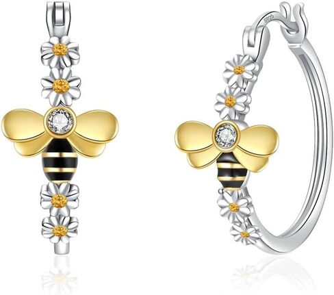 Fashion Zircon Two Tone Bee Flower Hoop Earrings for Women Daily Party Jewelry Gifts in Kuwait