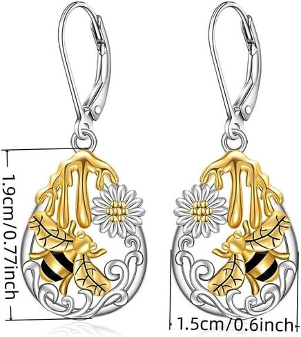 Fashion Zircon Two Tone Bee Flower Hoop Earrings for Women Daily Party Jewelry Gifts in Kuwait