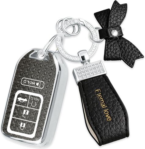 Key Fob Cover with Diamond Keychain, Car Key Shell for Women, Compatible with 2016-2022 Honda Accord Civic Pilot Ridgeline Passport Key Protector (5 Buttons-Pink Bowknot) in Kuwait