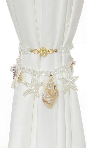 2 Pack Ocean-Style Shell & Starfish Magnetic Curtain Tiebacks, Fresh Vacation Decor, Curtain Accessories for Bedroom, Living Room in Saudi Arabia
