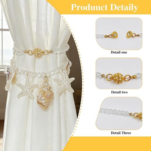 2 Pack Ocean-Style Shell & Starfish Magnetic Curtain Tiebacks, Fresh Vacation Decor, Curtain Accessories for Bedroom, Living Room in Saudi Arabia