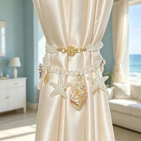 2 Pack Ocean-Style Shell & Starfish Magnetic Curtain Tiebacks, Fresh Vacation Decor, Curtain Accessories for Bedroom, Living Room in Saudi Arabia