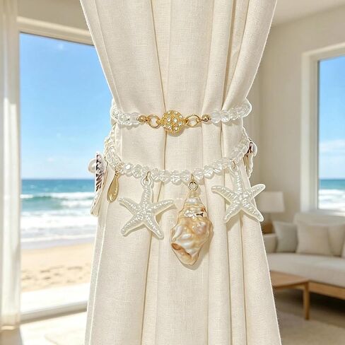 2 Pack Ocean-Style Shell & Starfish Magnetic Curtain Tiebacks, Fresh Vacation Decor, Curtain Accessories for Bedroom, Living Room in Saudi Arabia