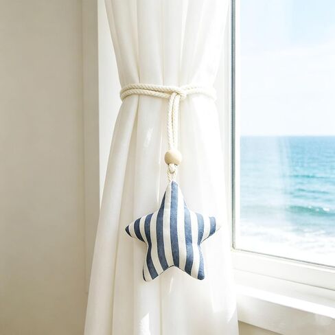 2 Packs Star Vertical Stripes Curtain Tiebacks Starfish Crochet Curtains Buckle Curtain Tie Backs Decorative for Home Living Room Bedroom Office Car Decor in Saudi Arabia