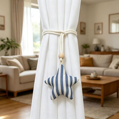 2 Packs Star Vertical Stripes Curtain Tiebacks Starfish Crochet Curtains Buckle Curtain Tie Backs Decorative for Home Living Room Bedroom Office Car Decor in Saudi Arabia