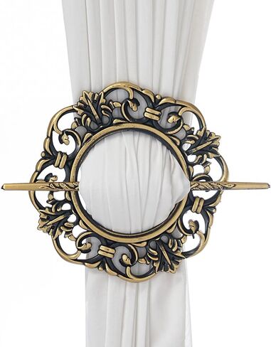 Vintage Decorative Curtain Holdback, Silver Floral Design, 9-inch Round Frame with 9.1-inch Rod, Victorian Style Drapery Tieback (Antique Copper) in Saudi Arabia