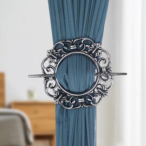 Vintage Decorative Curtain Holdback, Silver Floral Design, 9-inch Round Frame with 9.1-inch Rod, Victorian Style Drapery Tieback (Antique Copper) in Saudi Arabia