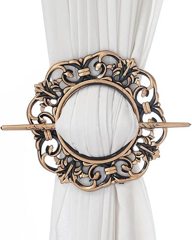 Vintage Decorative Curtain Holdback, Silver Floral Design, 9-inch Round Frame with 9.1-inch Rod, Victorian Style Drapery Tieback (Antique Copper) in Saudi Arabia