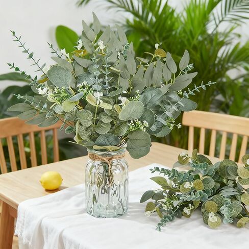 120 Pcs Artificial Eucalyptus Leaves Stems Bulk, Realistic Fake Greenery with 4 Kinds Mixed Silver Dollar, Faux Plants for DIY Floral Arrangements, Wedding Bouquets, Home, Party, Vase Decor in Kuwait