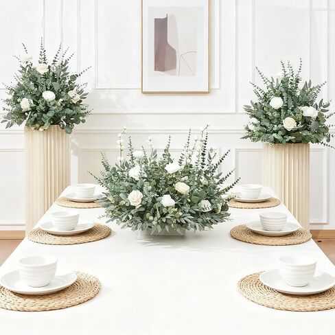 120 Pcs Artificial Eucalyptus Leaves Stems Bulk, Realistic Fake Greenery with 4 Kinds Mixed Silver Dollar, Faux Plants for DIY Floral Arrangements, Wedding Bouquets, Home, Party, Vase Decor in Kuwait
