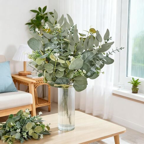120 Pcs Artificial Eucalyptus Leaves Stems Bulk, Realistic Fake Greenery with 4 Kinds Mixed Silver Dollar, Faux Plants for DIY Floral Arrangements, Wedding Bouquets, Home, Party, Vase Decor in Kuwait