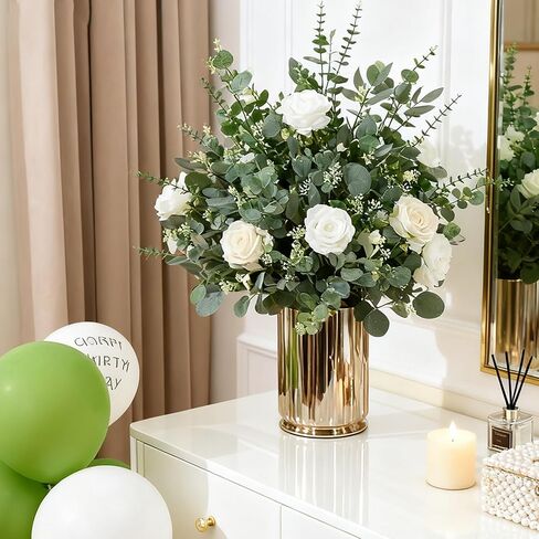 120 Pcs Artificial Eucalyptus Leaves Stems Bulk, Realistic Fake Greenery with 4 Kinds Mixed Silver Dollar, Faux Plants for DIY Floral Arrangements, Wedding Bouquets, Home, Party, Vase Decor in Kuwait