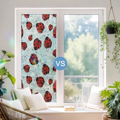 Red Ladybugs Window Privacy Film Rainbow Static Cling Stain Glass Window Film for Glass Door, Decorative Sunroof Decal Sticker for Car Bathroom Home 19.6"x39.3" Animal Themed Spring Summer Rustic in Saudi Arabia