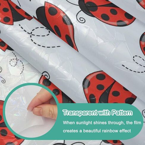 Red Ladybugs Window Privacy Film Rainbow Static Cling Stain Glass Window Film for Glass Door, Decorative Sunroof Decal Sticker for Car Bathroom Home 19.6"x39.3" Animal Themed Spring Summer Rustic in Saudi Arabia