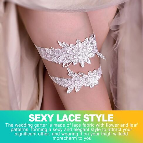 2 Piece Set Blue and White Wedding Garters for Bride, Sexy Lace Bridal Garter in Saudi Arabia