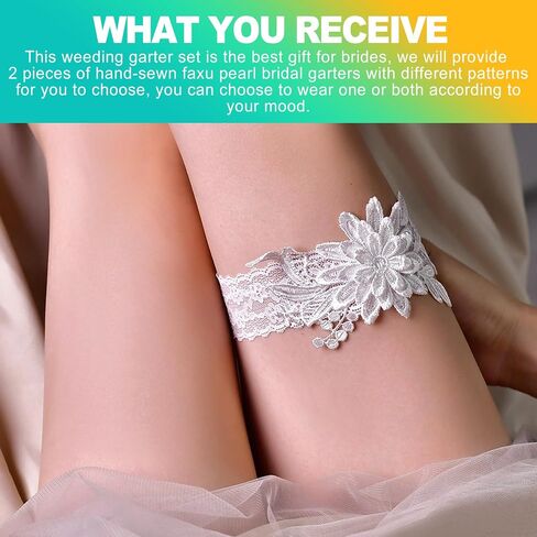 2 Piece Set Blue and White Wedding Garters for Bride, Sexy Lace Bridal Garter in Saudi Arabia
