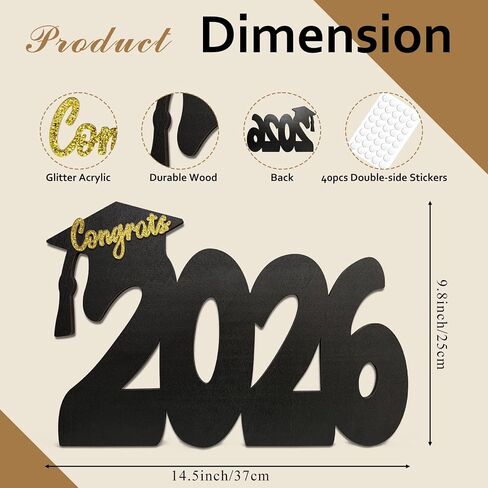 2026 Graduation Signature Board - Large Wood Class of 2026 Guest Book Alternative - Graduation Decorations for High School and College - 14.5" Grad Party Decorations with Gold Acrylic Congrats Sign in Saudi Arabia