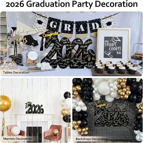 2026 Graduation Signature Board - Large Wood Class of 2026 Guest Book Alternative - Graduation Decorations for High School and College - 14.5" Grad Party Decorations with Gold Acrylic Congrats Sign in Saudi Arabia