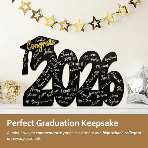 2026 Graduation Signature Board - Large Wood Class of 2026 Guest Book Alternative - Graduation Decorations for High School and College - 14.5" Grad Party Decorations with Gold Acrylic Congrats Sign in Saudi Arabia