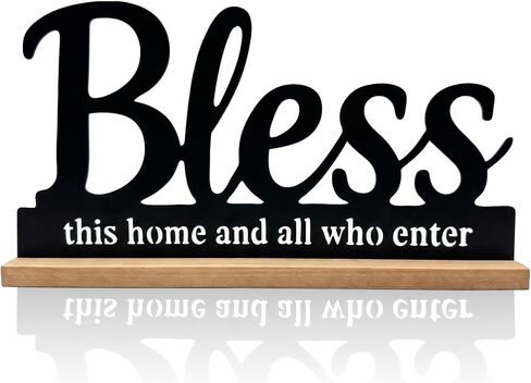 علامة معدنية Bless This Home لديكور سطح الطاولة، لافتة كلمات Black Bless مع قاعدة خشبية، سطح المكتب بطول 11.6 بوصة ومدفأة ديكور هدية الترحيب بالمنزل الجديد. in Kuwait