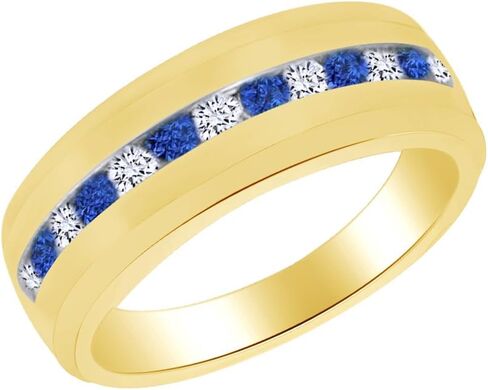 AFFY Blue White Cubic Zirconia Band Ring in 14k Gold Over Sterling Silver in Kuwait