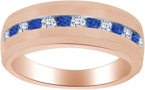 AFFY Blue White Cubic Zirconia Band Ring in 14k Gold Over Sterling Silver in Kuwait