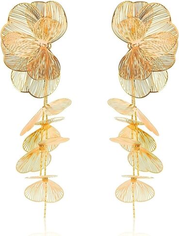 RINHOO Elegant 3D Floral Hoop Earrings Boho Statement Trendy Hoop Earring Flower Drop Earrings Jewelry in Saudi Arabia