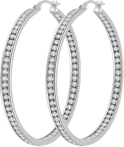 Stainless Steel Hoop Earrings for Women, 2 Inch Large Sparkly Cubic Zirconia Hoops, Hypoallergenic Big Loop Jewelry Gift for Sensitive Ears in Kuwait