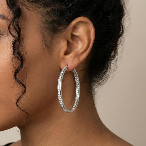 Stainless Steel Hoop Earrings for Women, 2 Inch Large Sparkly Cubic Zirconia Hoops, Hypoallergenic Big Loop Jewelry Gift for Sensitive Ears in Kuwait