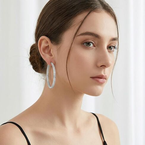 Stainless Steel Hoop Earrings for Women, 2 Inch Large Sparkly Cubic Zirconia Hoops, Hypoallergenic Big Loop Jewelry Gift for Sensitive Ears in Kuwait