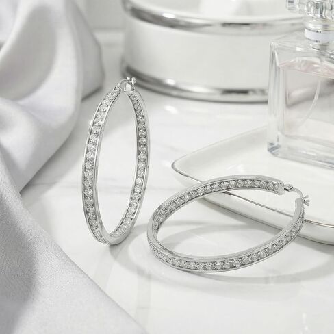 Stainless Steel Hoop Earrings for Women, 2 Inch Large Sparkly Cubic Zirconia Hoops, Hypoallergenic Big Loop Jewelry Gift for Sensitive Ears in Kuwait
