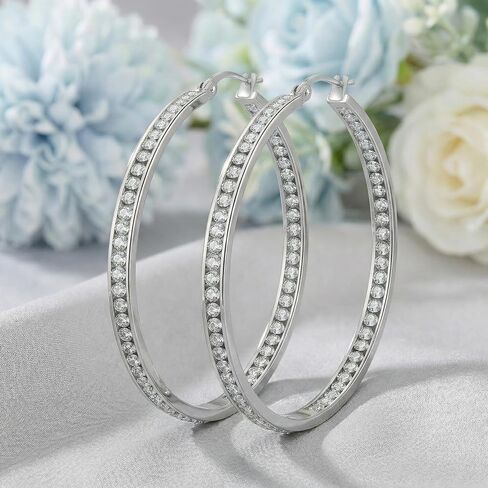 Stainless Steel Hoop Earrings for Women, 2 Inch Large Sparkly Cubic Zirconia Hoops, Hypoallergenic Big Loop Jewelry Gift for Sensitive Ears in Kuwait