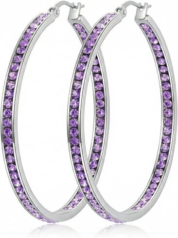 Stainless Steel Hoop Earrings for Women, 2 Inch Large Sparkly Cubic Zirconia Hoops, Hypoallergenic Big Loop Jewelry Gift for Sensitive Ears in Kuwait
