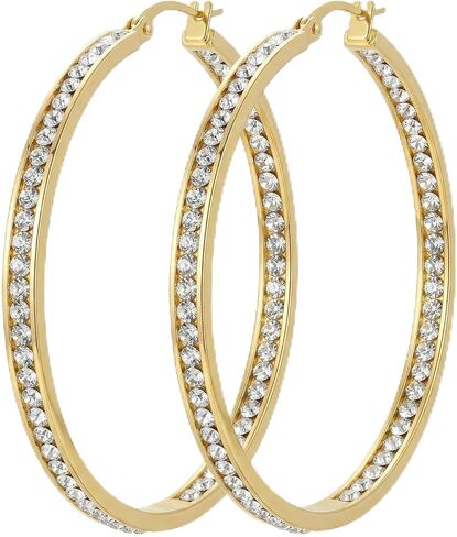 Stainless Steel Hoop Earrings for Women, 2 Inch Large Sparkly Cubic Zirconia Hoops, Hypoallergenic Big Loop Jewelry Gift for Sensitive Ears in Kuwait